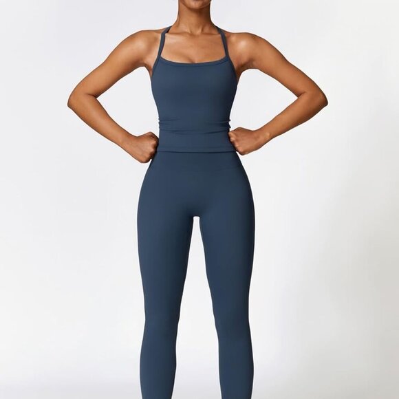 Womens Workout Sets Two Piece Cross Back Tank Top Matching High Waist Leggings S - Picture 6 of 6